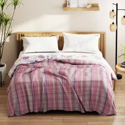 KOPA Pink & Grey Checked Microfiber AC Room 150 GSM Double Bed Comforter-image-45