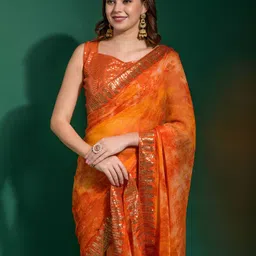 Manu Designer Tie and Dye Sequinned Pure Chiffon Saree image 4