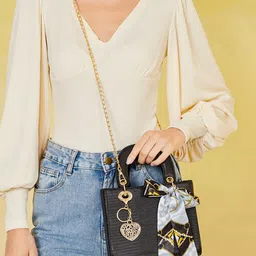 Styli Snake Skin Textured PU Structured Handheld Bag With Keychain & Scarf image 3
