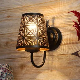 Devansh Black Textured Etched Round Wall mounted Lamp With Iron Base image 3