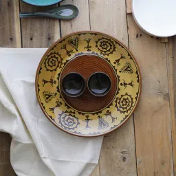 Yellow Ceramic Platter with bowls Set of 3 by Miah Decor-picture-26