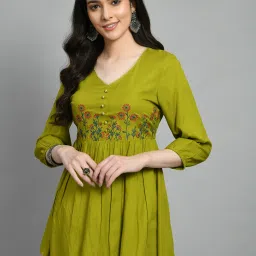 Party Regular Sleeves Embroidered Women Green Top-image-16