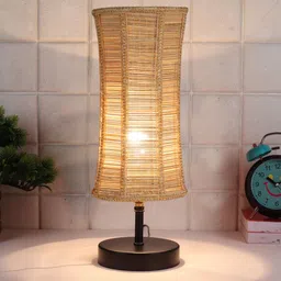 Devansh Beige Colored & Black Solid Table lamp with Bamboo Shade image 5