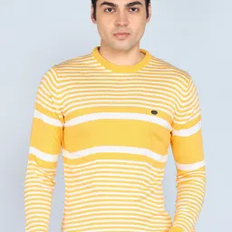 Men Striped Round Neck Yellow Sweater-image-74
