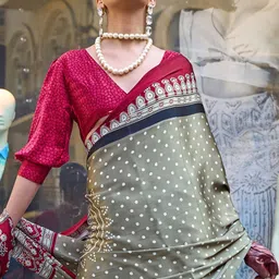 Mitera Bandhani Satin Block Print Saree image 4