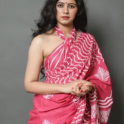 NIKHILAM Ethnic Motifs Printed Mulmul Cotton Block Print Saree image 4