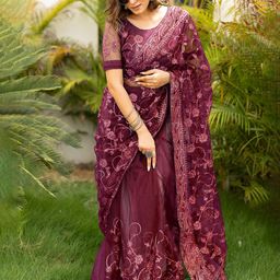 Subham Ethnic Motif Embellished Net Saree image 4