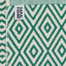 Saral Home Green & Beige Geometric Patterned Multi-Use Dhurrie image 2