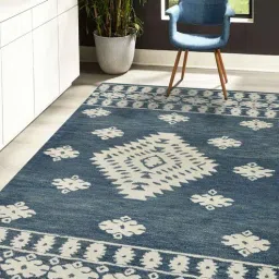 Navy Blue Persian Wool 4 Ft X 6 Ft Hand Tufted Carpet-image-64