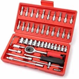 46Pcs All Purpose 1/4"inch Ratchet Socket Spannar Set with Extension Rod and Carry Box for Automobiles/Bike/Car Repair Tools Kit Socket Set-image-21