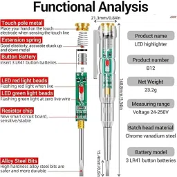 vmtronix Multifunction Dual LED Voltage Tester Pen | AC/DC Detection | Pocket-Size | Digital Voltage Tester image 2