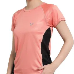 Women Colorblock Round Neck Polyester Orange T-Shirt-image-62