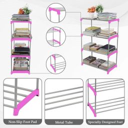saklak 4 layer bookshelf for home office bookcase pink rack Plastic Open Book Shelf image 3