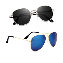 Arzonai Unisex Set of 2 Aviator & Hexagonal Sunglasses with UV Protected Lens-picture-23