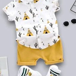 GLAM ELEGANCE Kids Printed Band Collar Shirt With Shorts-image-98