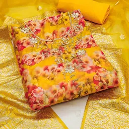 HERE&NOW Floral Printed Beads and Stones Organza Unstitched Dress Material-image-12