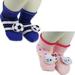 NESKA MODA 6 To 12 Months Baby Set Of 2 Pair Cotton Anti Slip Face Ankle Socks/ Booties-image-84