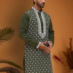 Jompers Men Floral Embroidered Thread Work Floral Silk Kurta-picture-36