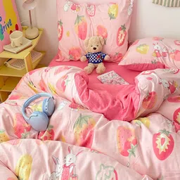 JC HOME Pink & White Printed Single Regular Bedding Set-image-45