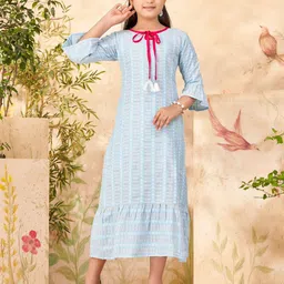 BAESD Girls Striped Tie-Up Neck Bell Sleeve Shift Midi Dress-image-90