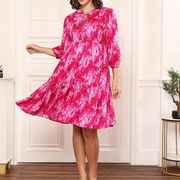 MomToBe Women's Rayon Magenta Pink Maternity Dress-picture-5