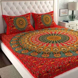 RF RELAXFEEL Mustard & Green Ethnic Motifs 220 TC King Bedsheet with 2 Pillow Covers-image-95