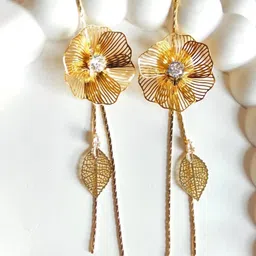 Piu Jewels Gold-Plated Artficial Stones Studded Floral Drop Earrings-54