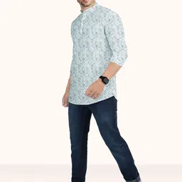ROUGHELLS Abstract Printed Band Collar Straight Pure Cotton Short Kurta-picture-15