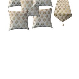 Pinkparrot 12x70 inch jacquard silk table runner and 5 pcs 16x16 inch cushion covers-image-63