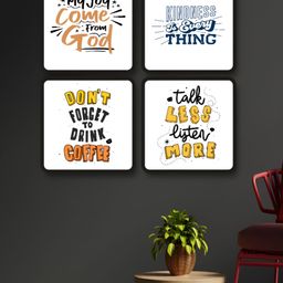 Livin'luxe White & Yellow Set of 4 Piece MDF Other Wall Paintings-picture-3