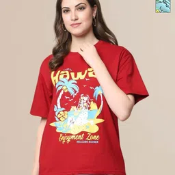 Mast & Harbour Women Pack of 2 Graphic Printed Round Neck Cotton Oversized T-shirts-picture-35
