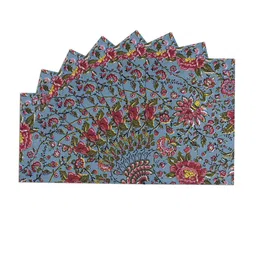 Texstylers 8-Pcs Blue & Yellow Floral Printed Cotton Table Placemats-8