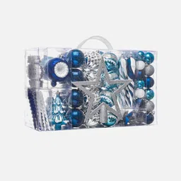 Little Surprise Box LLP Silver & Blue Set Of 100 Christmas Tree Hanging Decorations-image-17