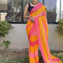 HERE&NOW Striped Pure Chiffon Ready to Wear Saree-image-80
