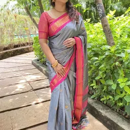 all about you Ethnic Motifs Zari Pure Silk Kanjeevaram Saree-image-47