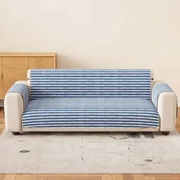 Lukzer White Checked Polyester 1 Piece Sofa Cover With Arms-picture-45