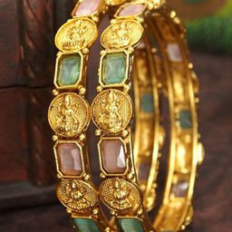SGA FASHION Set Of 2 Gold-Plated American Diamond Studded Bangles-14