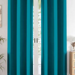 Aura Teal Blue 2 Pieces Black Out Door Curtains-image-43
