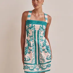 bebe Ethnic Motifs Printed Sleeveless Square Neck A-Line Dress-image-30