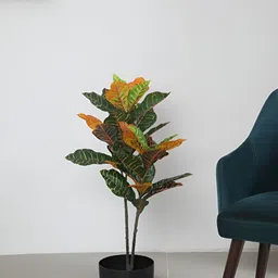 ARICK DECOR Green 1 Pieces Croton Artificial Plant With Pot-image-23
