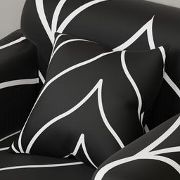 Aura Black & White Printed Polyester 1 Piece Sofa Cover With Arms-image-89