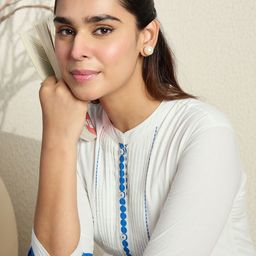Indo Era Printed Pleated Thread Work Pure Cotton Kurta With Trousers-picture-19