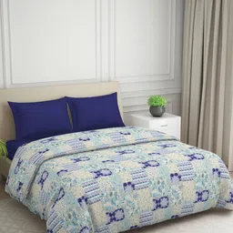 Welspun Blue & Cream-Coloured Ethnic Motifs 120 GSM AC Room Double Bed Blanket-5
