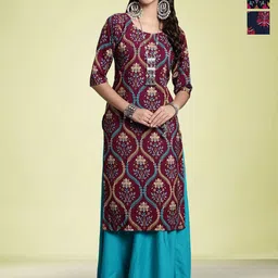 Moda Rapido Women Ethnic Motifs Printed Sequinned Floral Crepe Kurta-image-69