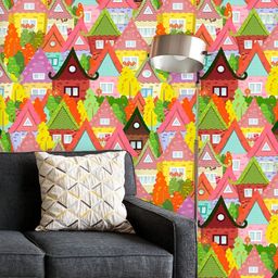 ArtzFolio Printed UV-Resistant Anti-Bacterial Cute Houses Peel & Stick Wallpaper-image-97