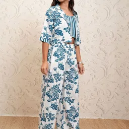 Vishudh Floral Printed Top & Trouser With Jacket Co-Ords image 3
