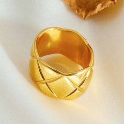 AQUASTREET 18K Gold Plated Waterproof Anti-Tarnish Bold Chunky Quilt Design Ring-image-57
