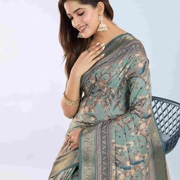 PBS PRINTS Floral Printed Zari Pure Silk Tussar Saree-image-66