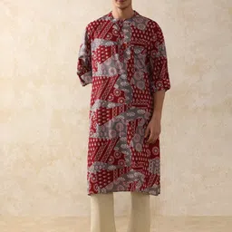 Moara Men Floral Printed Festive Cotton Straight Kurta-image-26
