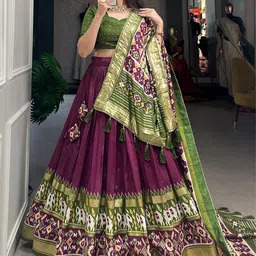 JULEE Motifs Printed Art Silk Ready to Wear Lehenga & Unstitched Blouse With Dupatta image 2